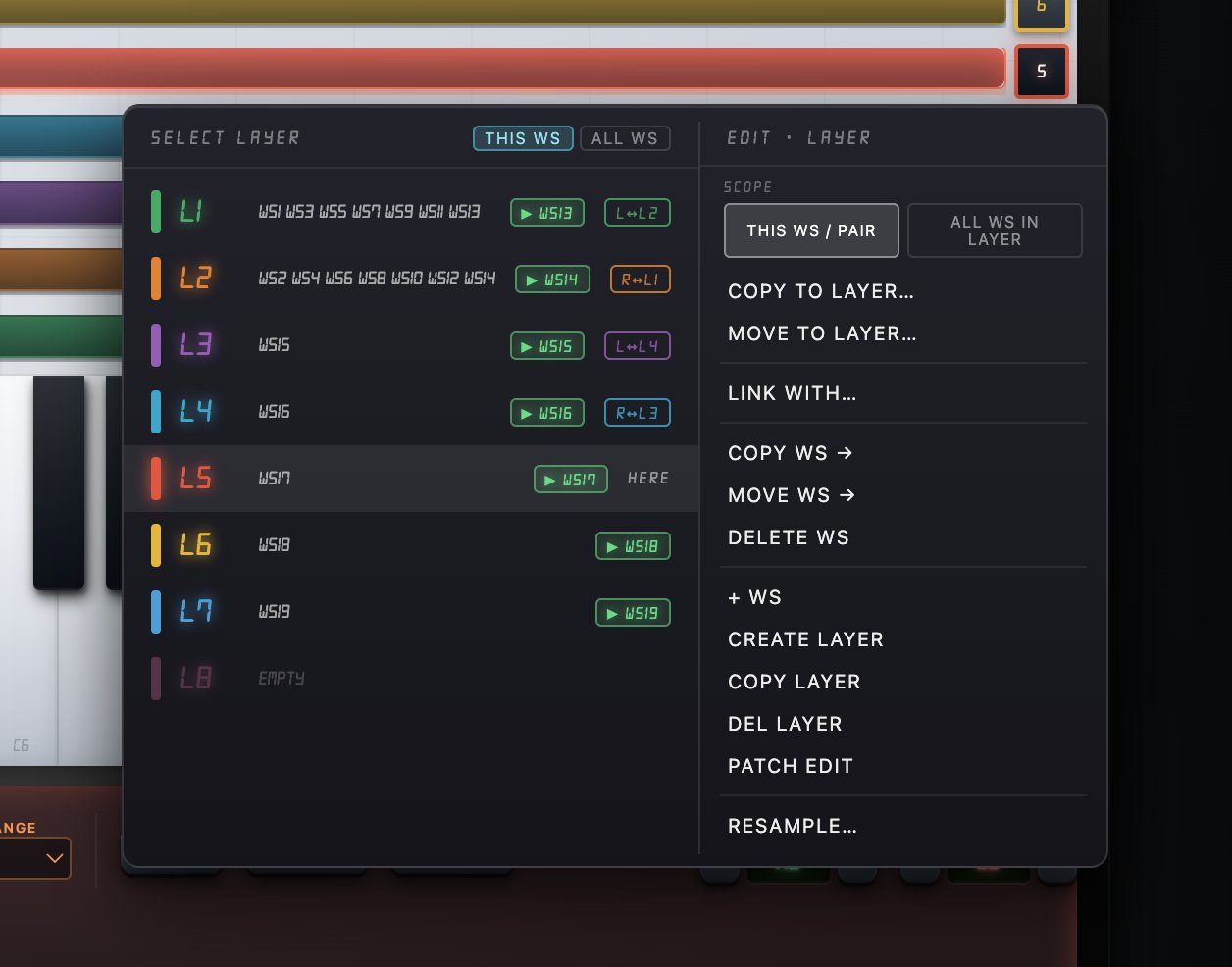 ERX10 4.2 layer and wavesample menu