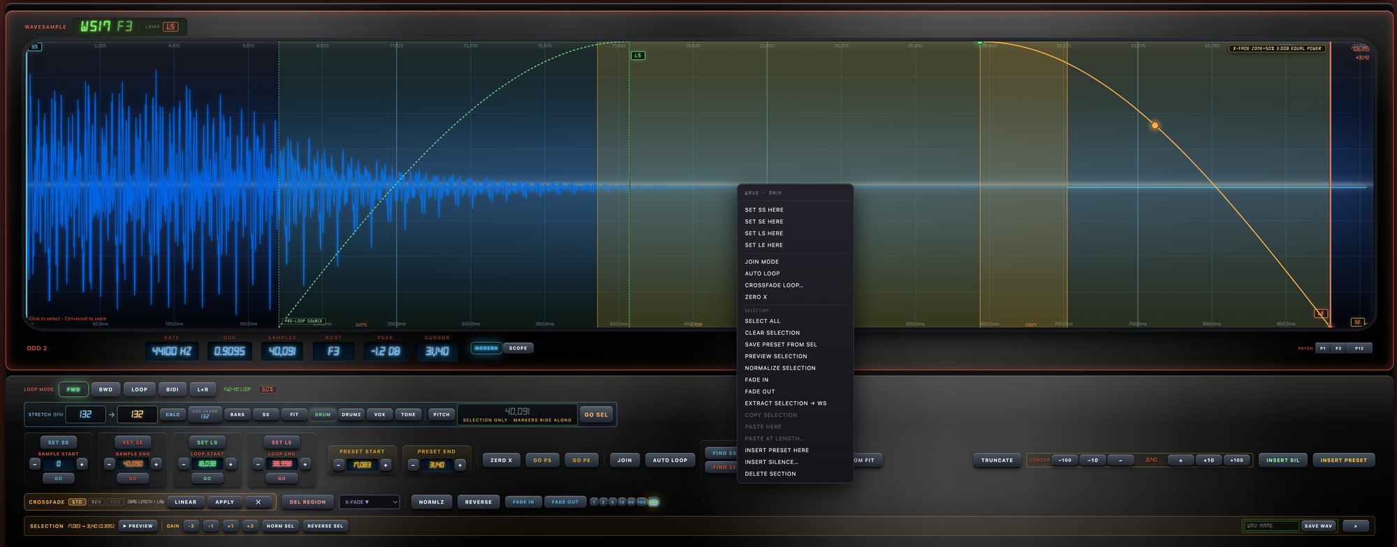 ERX10 4.2 wave editor with its right-click menu